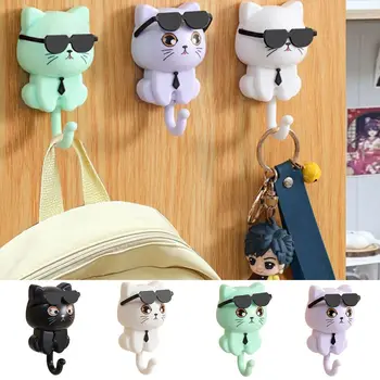 Cute Plastic Cartoon Cat Hooks, Wall Hanging, Decorative Key Hangers, Impermeável, Óculos de sol, Cozinha