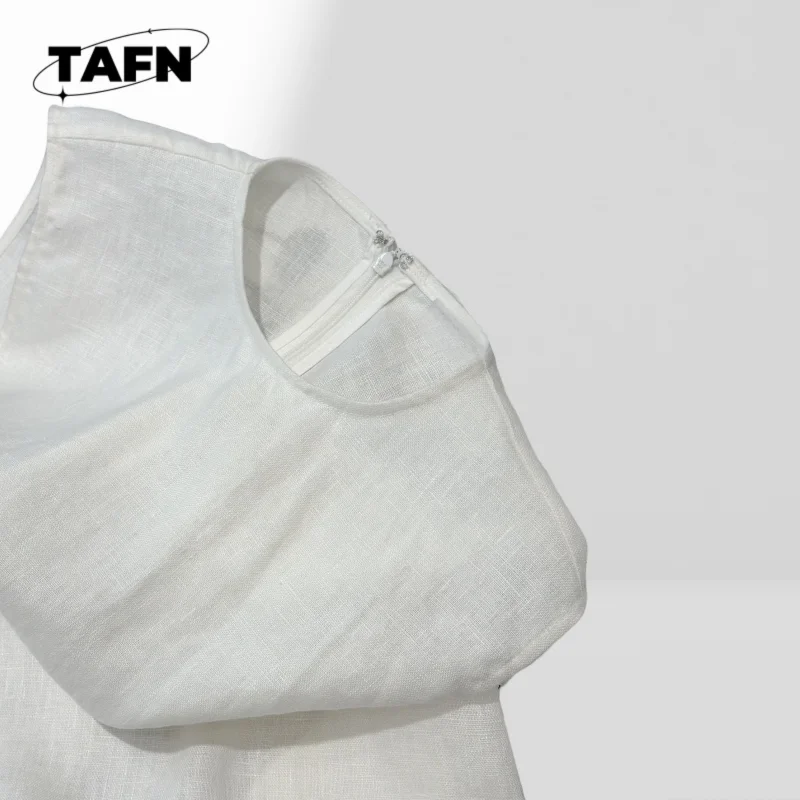 Abito con tasca in gilet di lino glutinoso morbido Temperamento di High Street Bellissimo abito in cashmere di ispirazione vintage – Morbido AG1407