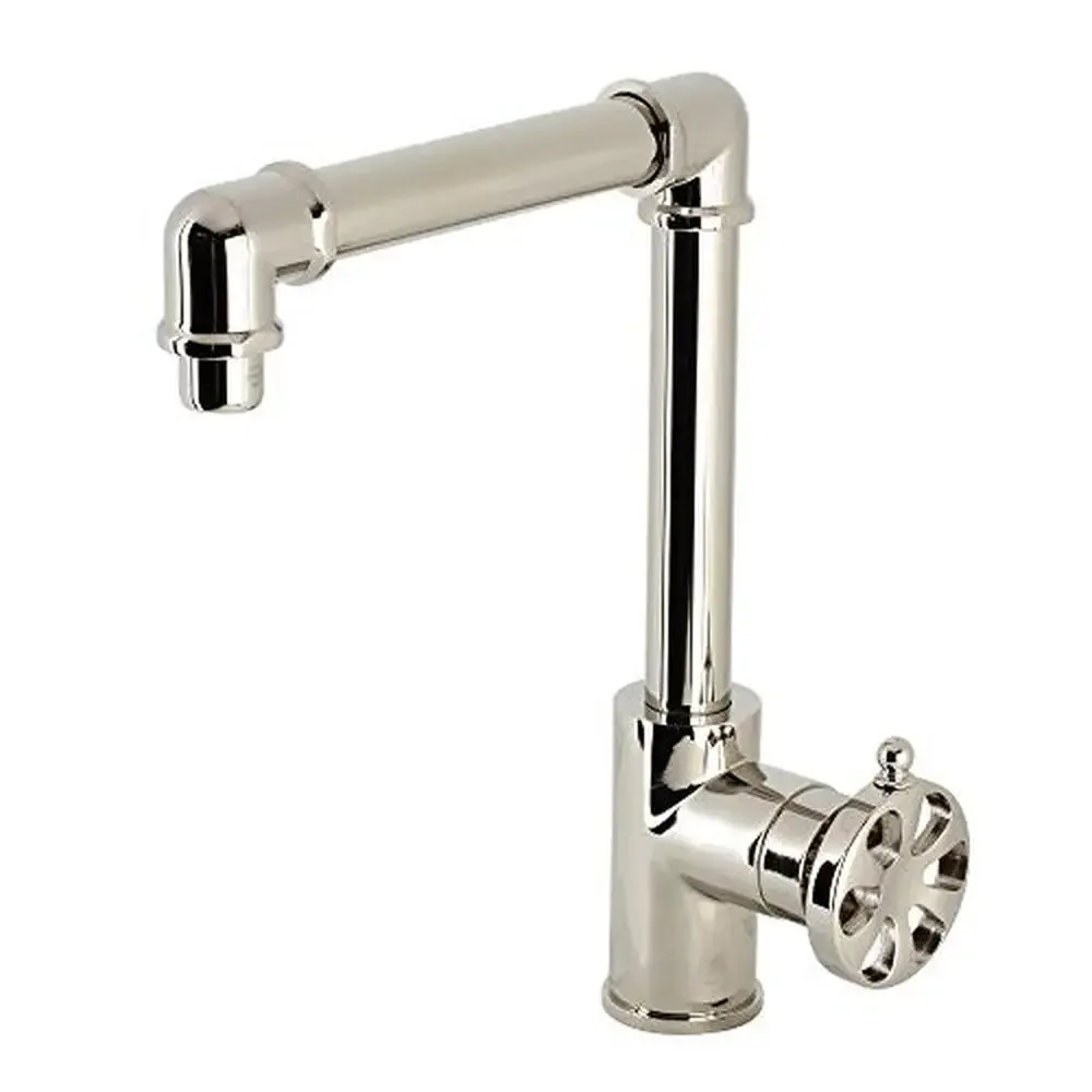 Bathroom Faucet Single-Hole Deck Mount Wheel Handle Pop-Up Drain Solid Brass Polished Nickel