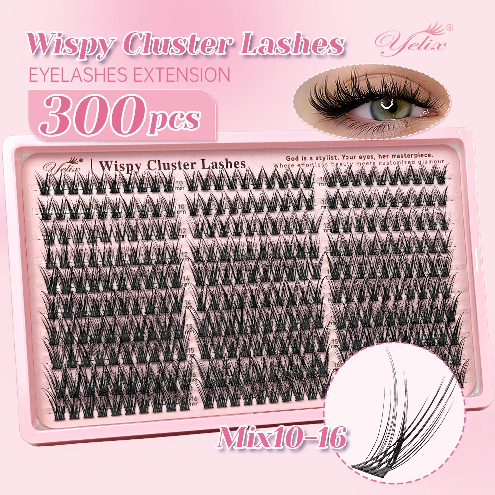 Yelix 30Rows Cluster Eyelash Extension 10-16mm Mix Fluffy Thick Lash Clusters Wispy Individual Eyelash Extension Manga Eyelash