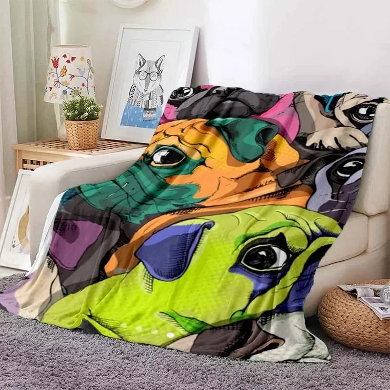 Cute Pug Blanket Animal Bedding Flannel Blanket Soft and Comfortable Plush Blanket for Sofa Bed Outdoor Travel Birthday Gift