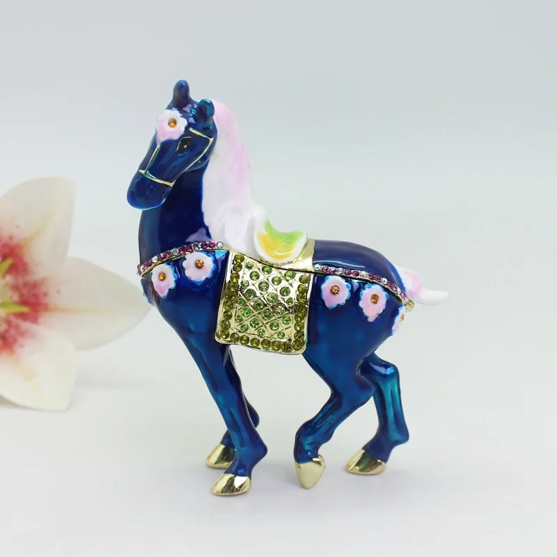 

SHINNYGIFTS Hand Painted Enamel Horse Trinket Box Animal Hinged Figurine Jewelry Box Home Decorative Statue