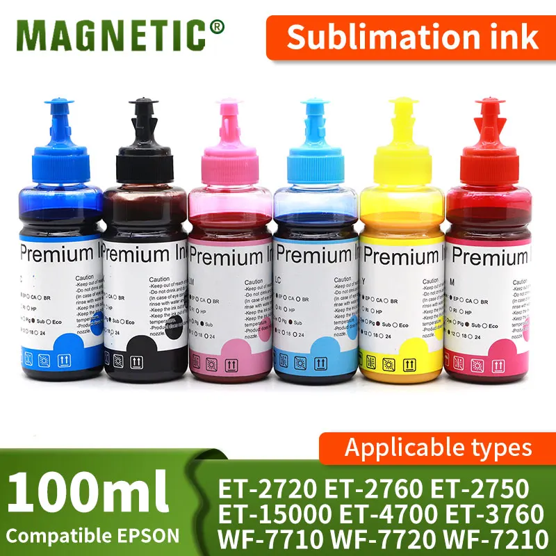 100ml Sublimation Ink 6Colors/Set For Epson ET-2720 ET-2760 ET-2750 ET-15000 ET-4700 ET-3760 WF-7710 WF-7720 WF-7210 All Printer