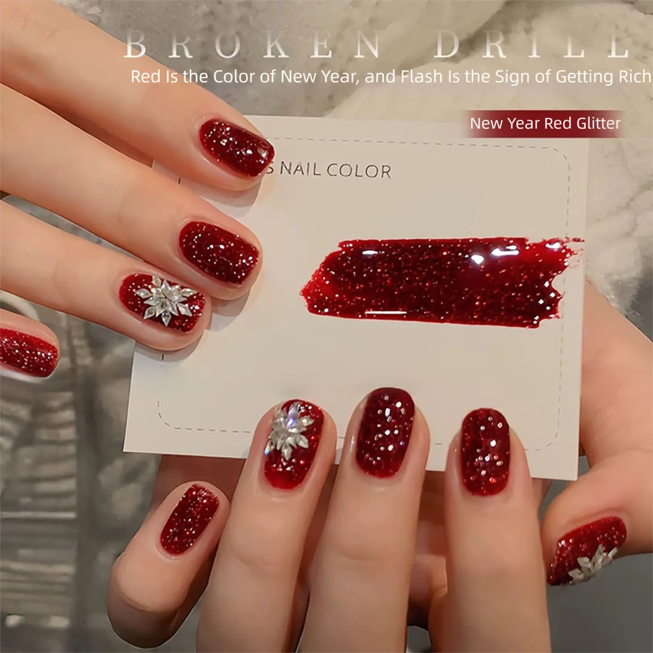 

1PCS Red Sea Diamond Whitening Strobe High Density Super Flash Glitter Diamond Gel Nail Polish Red Nails UV LED Light Nails