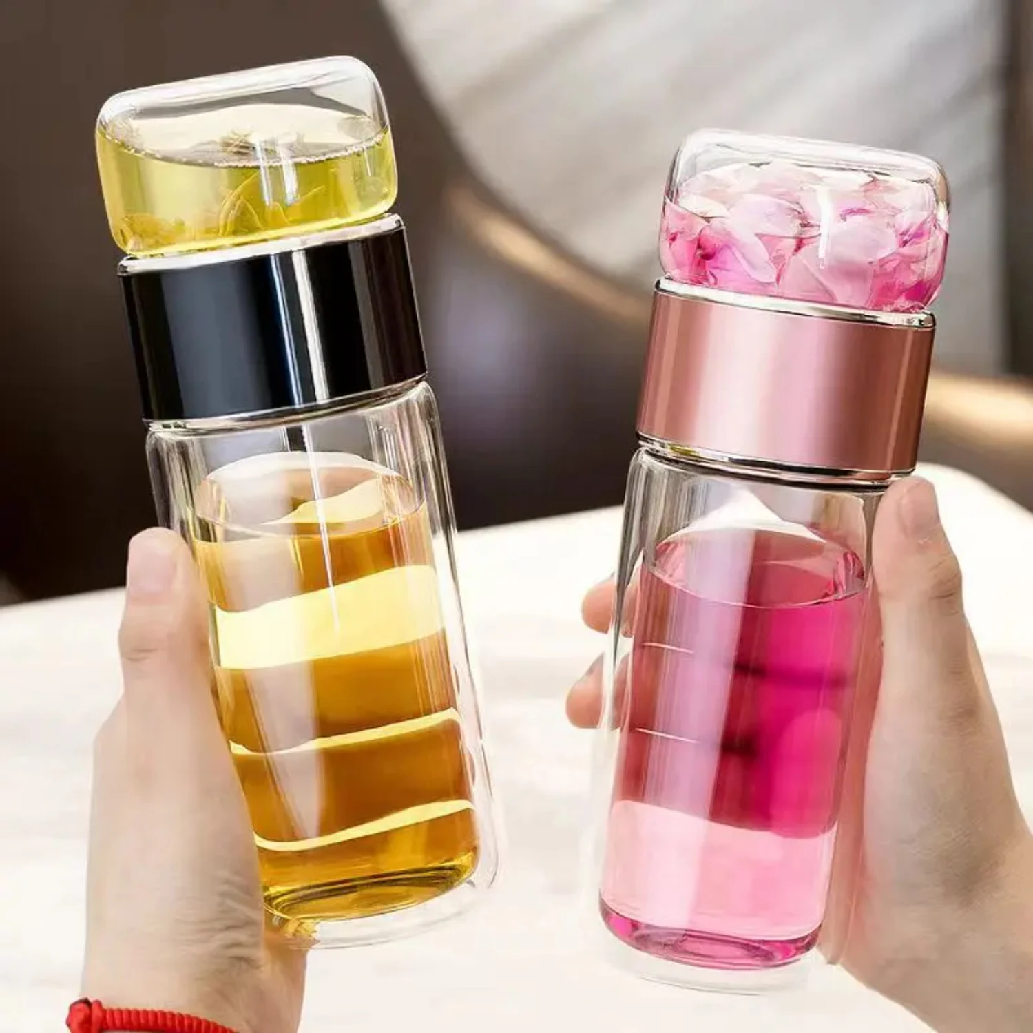 Botella de agua de vidrio de borosilicato alto, vaso Infusor de té de doble capa, portátil y elegante, taza de agua de té, vasos con Fi, nuevo