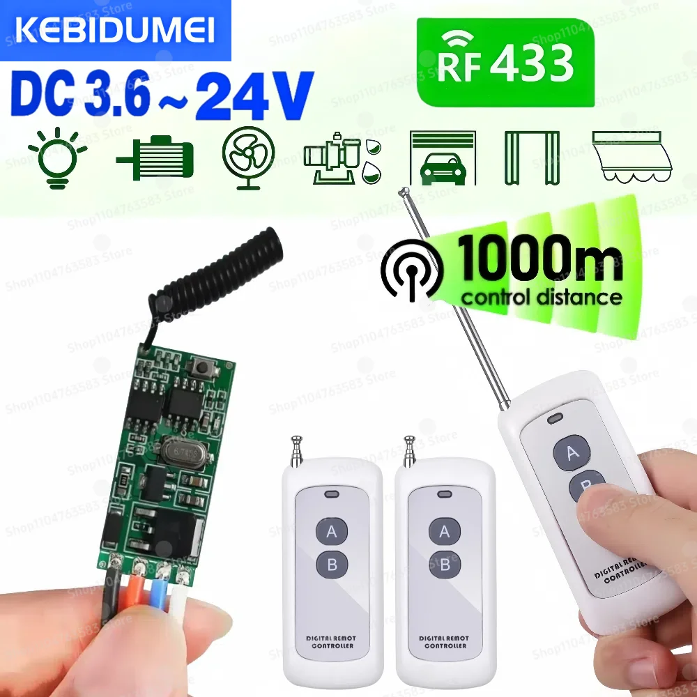 KEBIDUMEI DC 6V 12V 18V 24V Remote Control Switch RF 433MHz Mini Relay Module 1000m Transmitter LED Light Controller DIY Kit