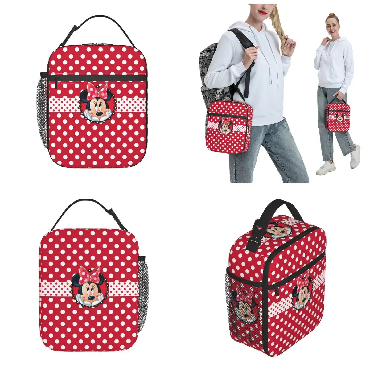 Cute Minnie Mouse Print Thermal Insulated Lunch Bags for Girl Women Portable Bento Box Cooler Thermal Lunch Boxes