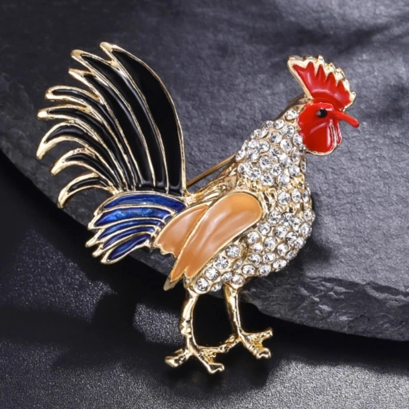 Unique Rooster Brooch Alloy Crystal Animal Pin Suitable for Casual or Formal Unisex Fashion Accessory Rooster Brooch