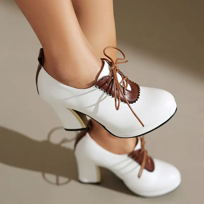 

ORCHALISA Women Ankle Boots Round Toe Platform Lace Up Block Heels 9cm Mixed Color Size 44 45 46 Elegant Female Bota