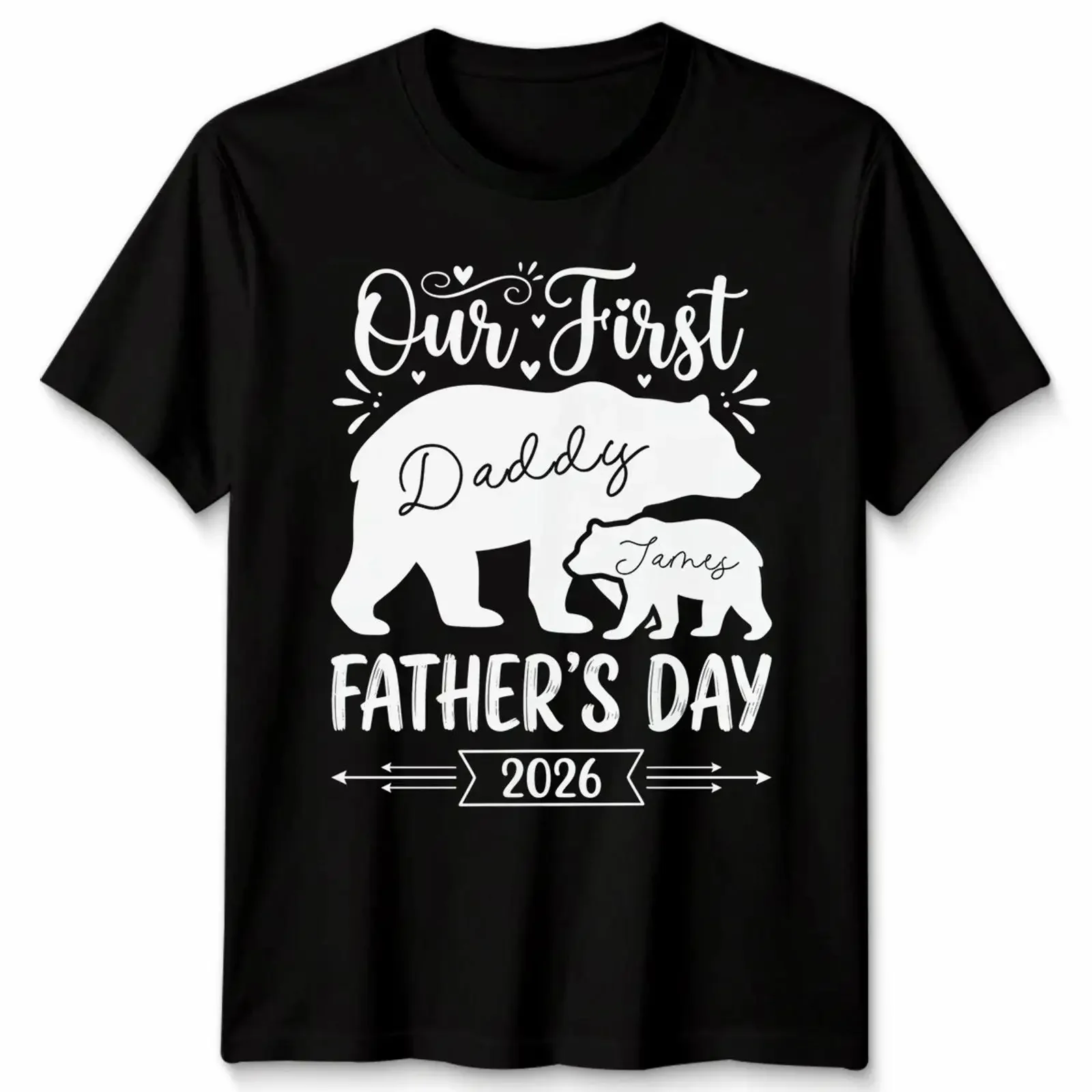 Personalized Men's T Shirt First Father's Day 2026 Individual Dad Baby Bear Matching Image 1 of 4 vintage Washed streetwear