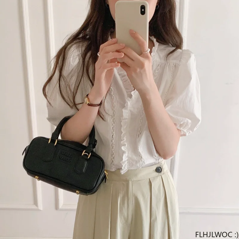 Lace Embroidery Cute Chic Top Women Summer Korea Japanese Preppy Style Single Breasted Button Vintage White Shirt Blouses