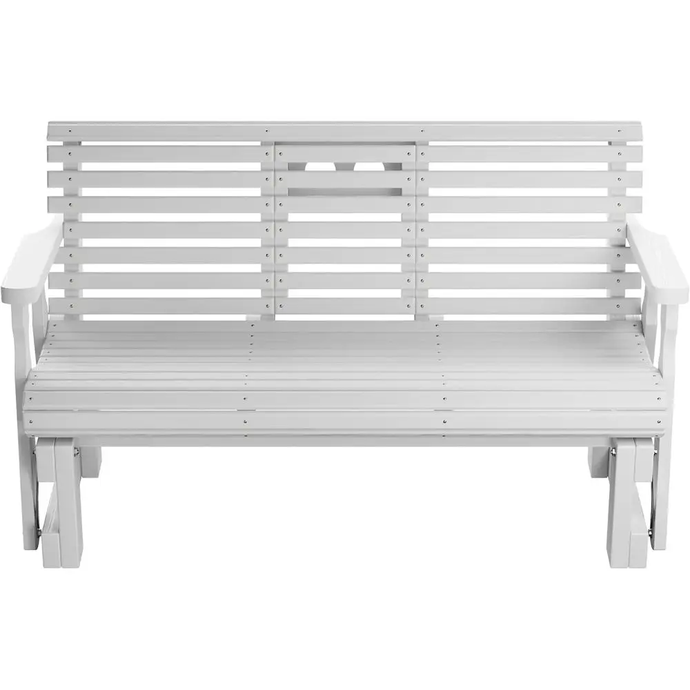 

Heavy-Duty Rollback Porch Glider in Semi-Solid White Stain with Cupholders - Made in USA