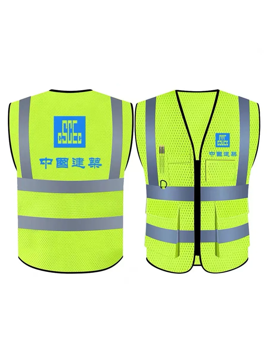 Printable LOGO High Visibility Reflective Safety Vest Summer Breathable Grid Construction Worker Work Safety Vest