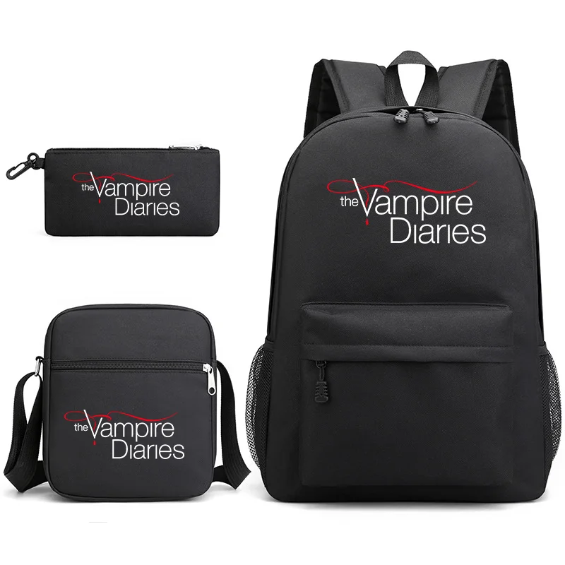 New The Vampire Diaries Harajuku Three Piece Backpack Teenage Rucksack Large Capacity School Backpack Shoulder Bag Pen Bag