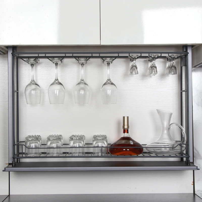 

Automatic shelf lift decorative wall-mounted wine rack storage