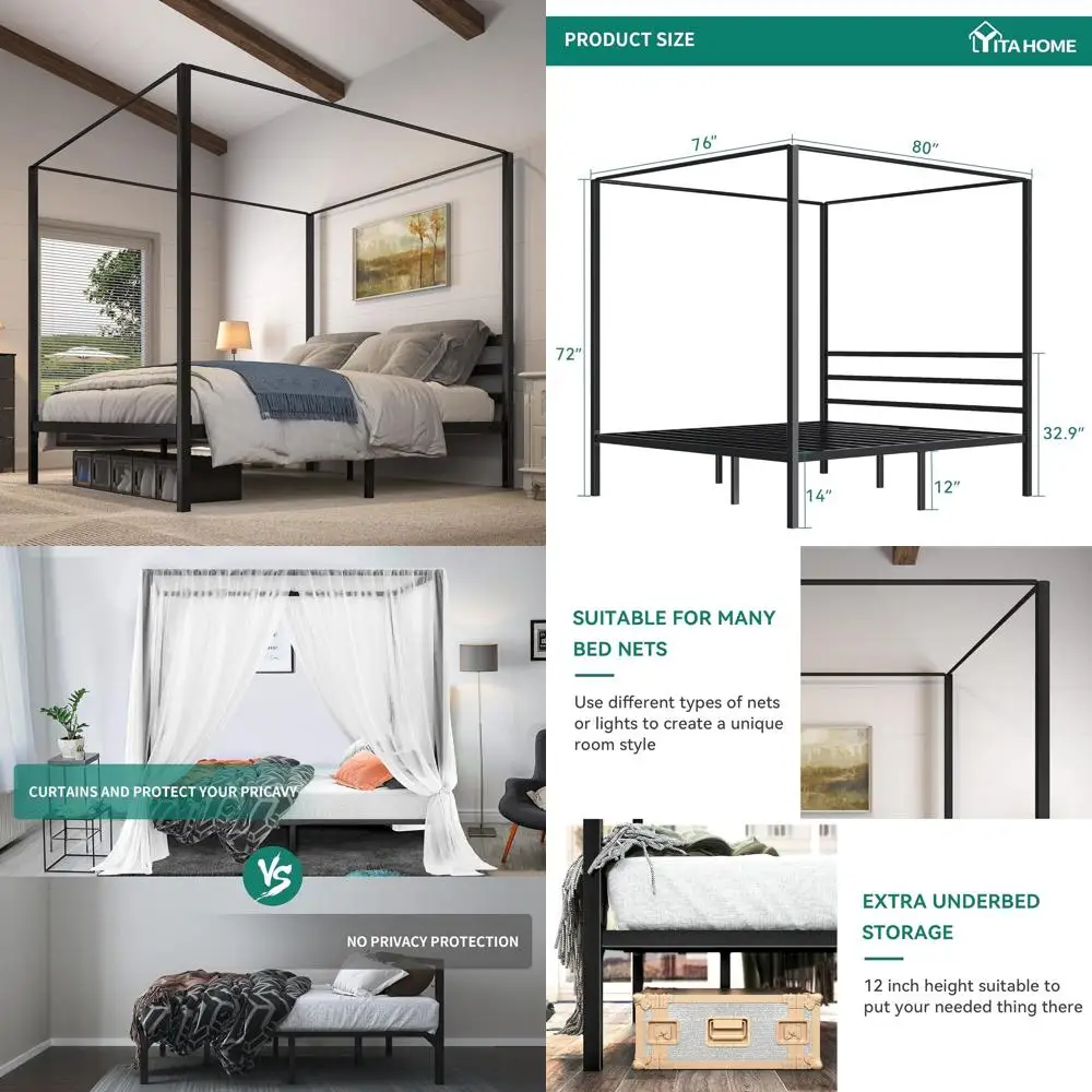 

Металлическая кровать King Size 14 Platform с встроенной ламельной подставкой, не требует пружинного блока, черная