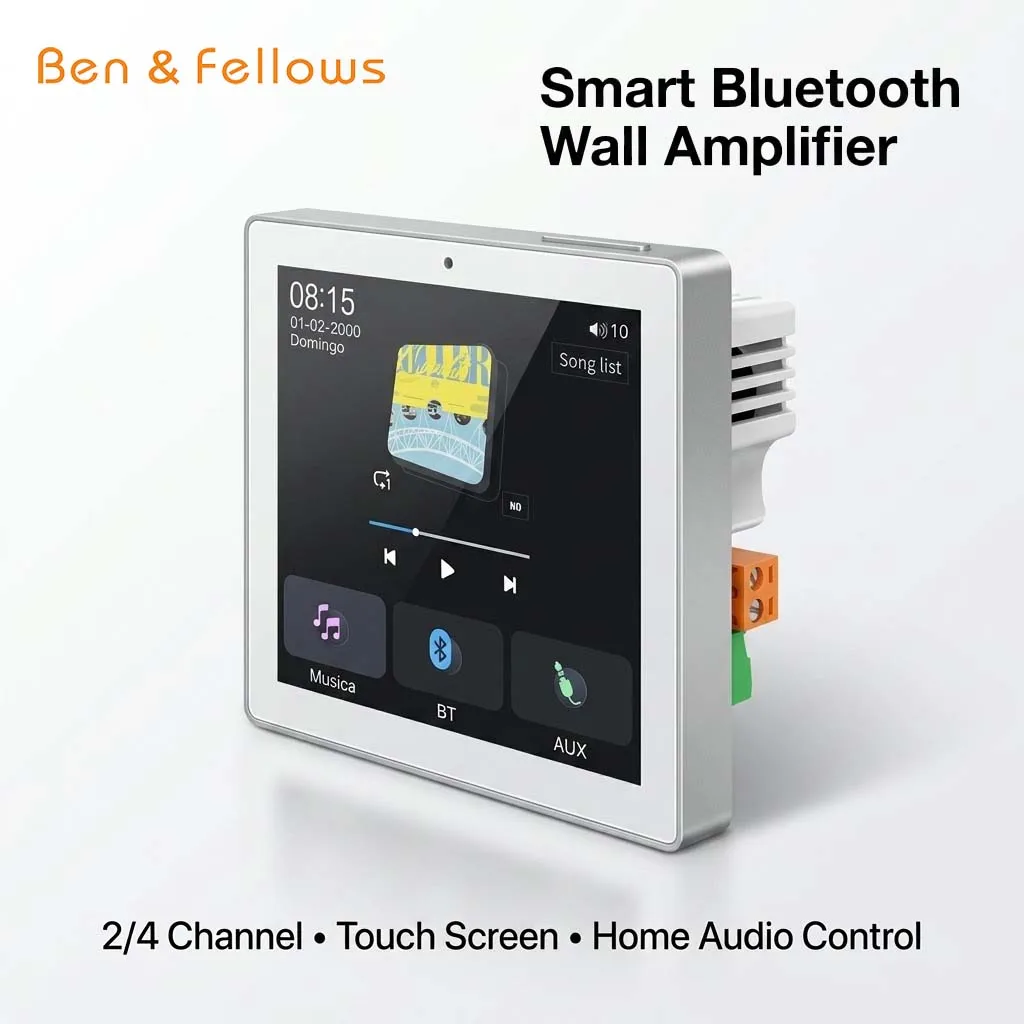 Smart Bluetooth Wall Amplifier 2/4 Channel Mini Touch Screen Home Audio Music Panel Support Ceiling Speakers USB TF AUX
