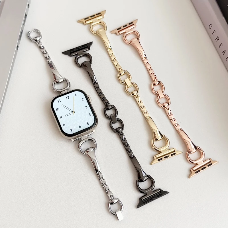 Lady Metal Band For Apple Watch Ultra 2 49mm 45mm 41mm 40mm 42mm Stainless Steel Strap Bracelet For iWatch SE 9 8 7 6 5 4 Correa