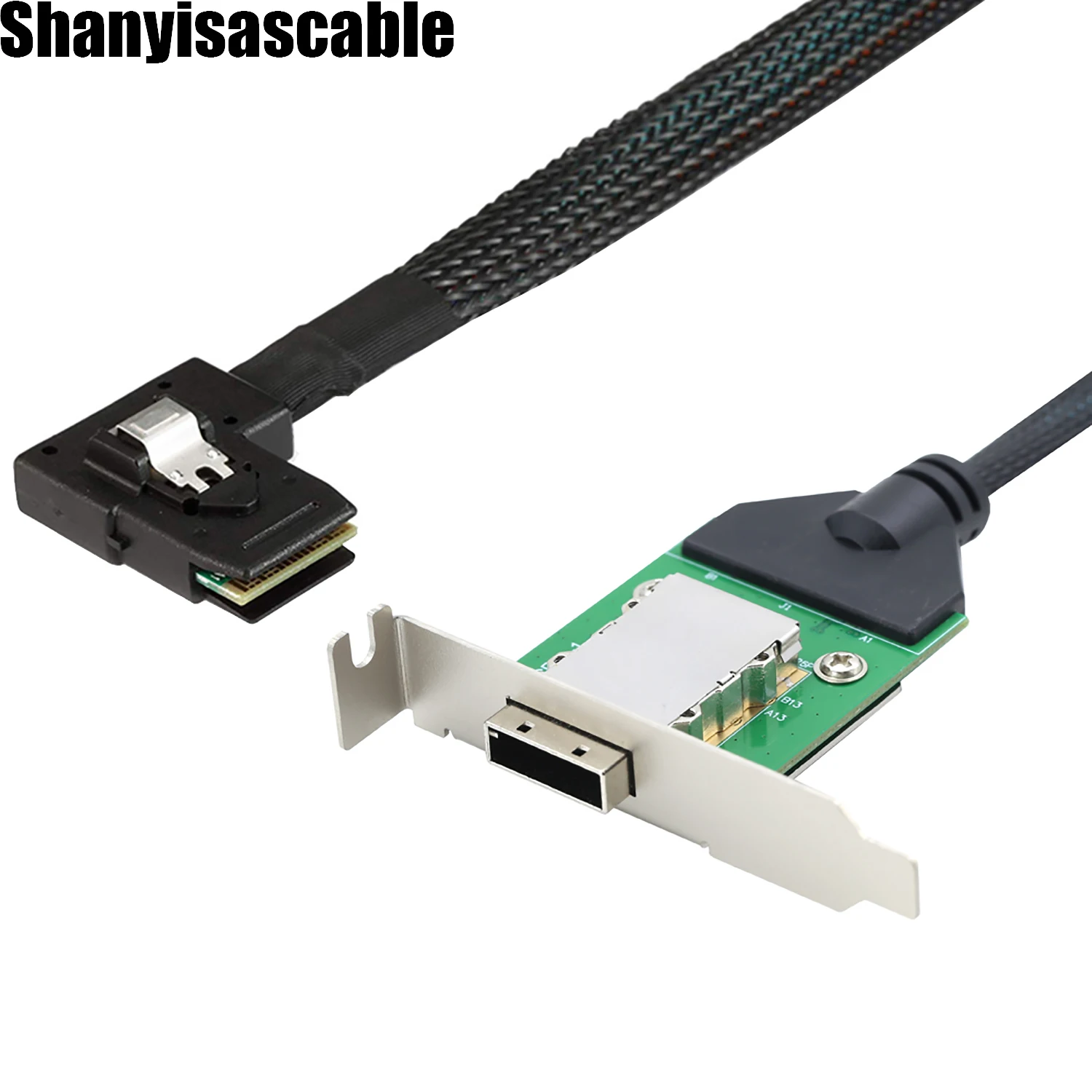 

0.5M External Mini SAS HD SFF-8088 26P Female with Low Profile Bracket to SAS SFF-8087 36P left angle 12Gbps External cable