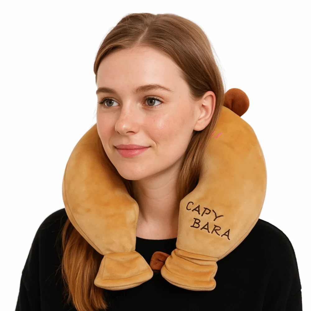 

Cartoon U-shaped Hot Water Bag Detachable Leak-proof Neck Warmer with Plush Cover Portable Water-filling Bottle Office