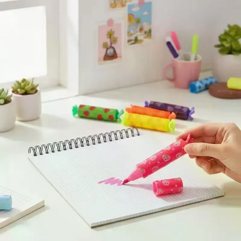Pastel Highlighters: 6pcs Colorful Mini Candy Chisel Tip Marker Pen Party Birthday Drawing Poster Diary