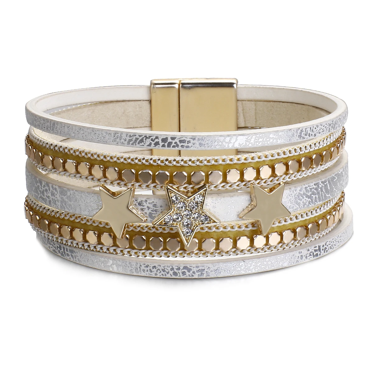 ALLYES Vintage Crystal Star Leather Bracelet for Women Men Boho Handmade Multilayer Wrap Bracelets Cuff Bangle Jewelry Gifts