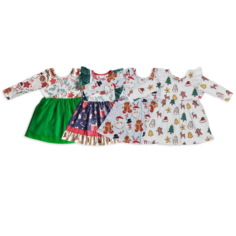 

Оптовая продажа, платье с длинными рукавами и рождественским узором для маленьких девочек, ночная рубашка для малышей