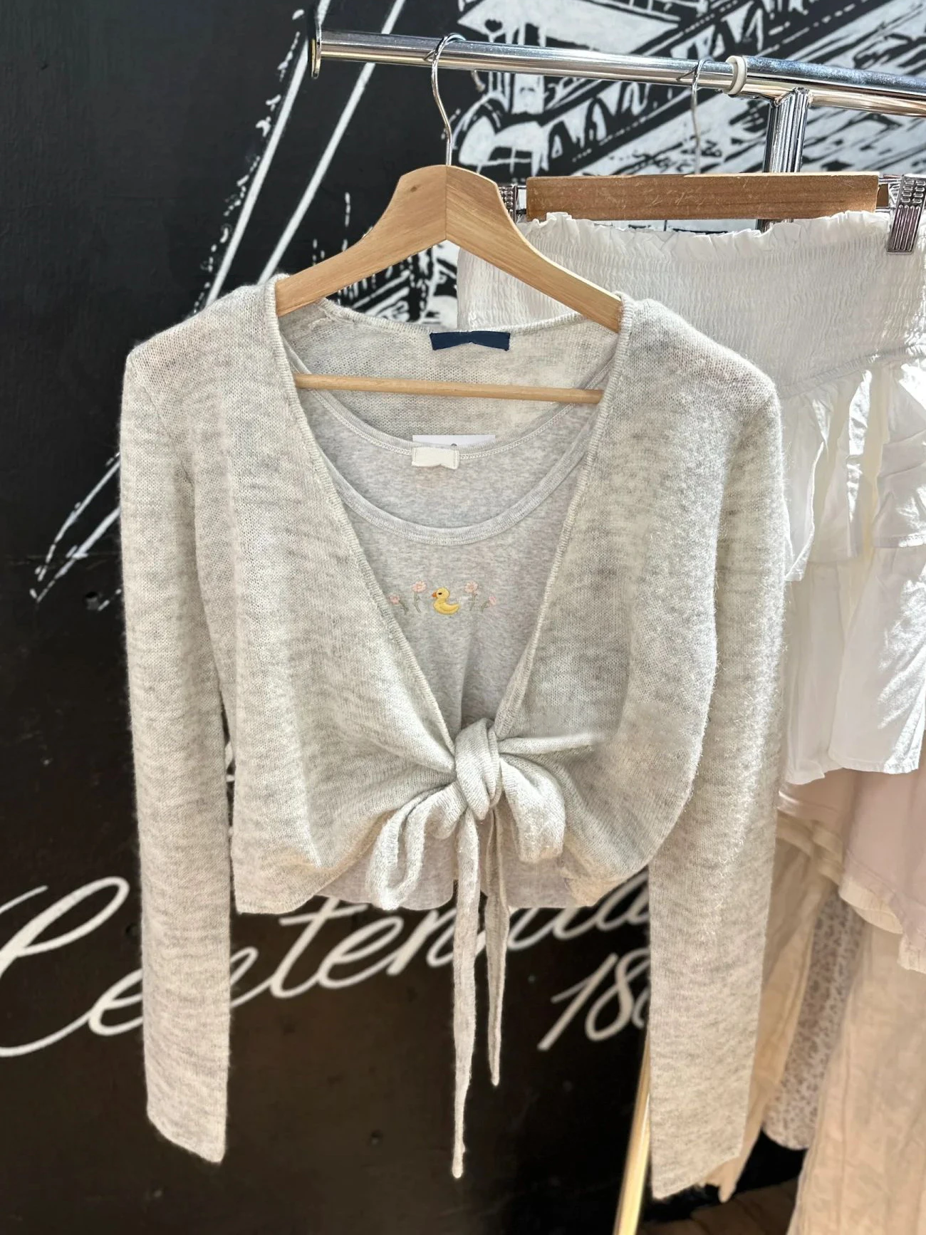 Gray Lace-up Knitted Long Sleeve T-shirt Cardigan Autumn V-neck Cotton Casual Smock Solid Simple Sweet Wrap Tee Crop Tops Y2k