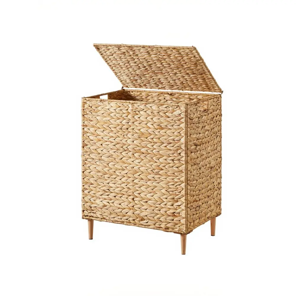 

34.3 Gal. Laundry Hamper, 2Section Handwoven Water Hyacinth Wicker Laundry Basket With Lid, Removable Liners, Natural