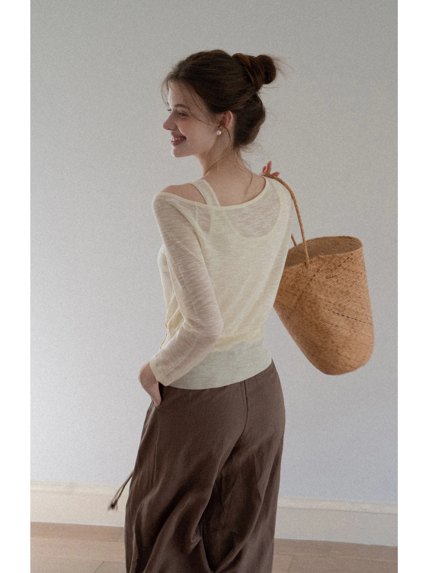 Eggka Gilet lavorato a maglia Top oulder Casual Sottile Lungo Sve Maglia Cover up Donna Inizio autunno Protezione solare Top per il tempo libero