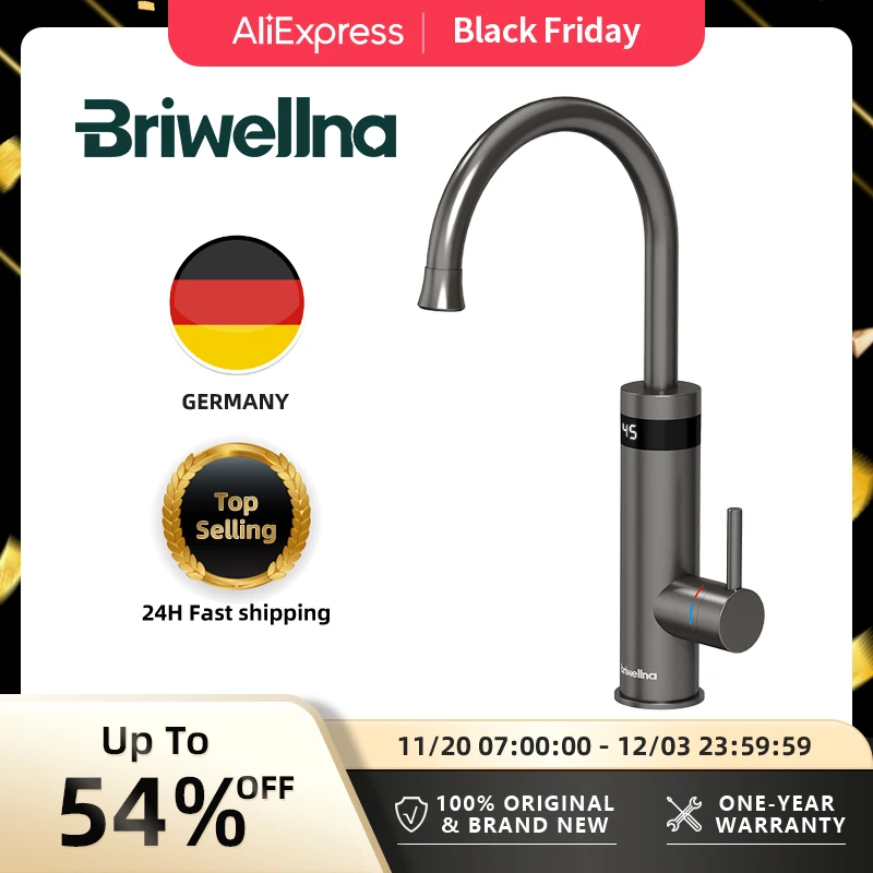 Briwellna ก๊อกน้ําร้อนทันที Gunmetal สีเทาก๊อกน้ําไฟฟ้าสําหรับห้องครัว 220V ไหลเครื่องทําน้ําอุ่น TAP เครื่องทําน้ําอุ่นไฟฟ้า