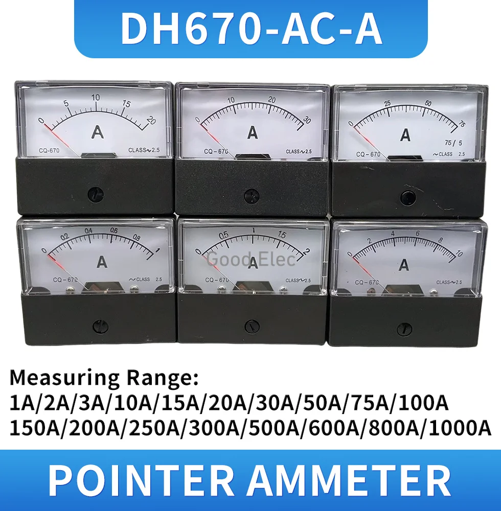 DH670 Analog Amp Panel Meter Current Ammeter Mechanical Pointer 1-500A AC Ampere Meter DH-670