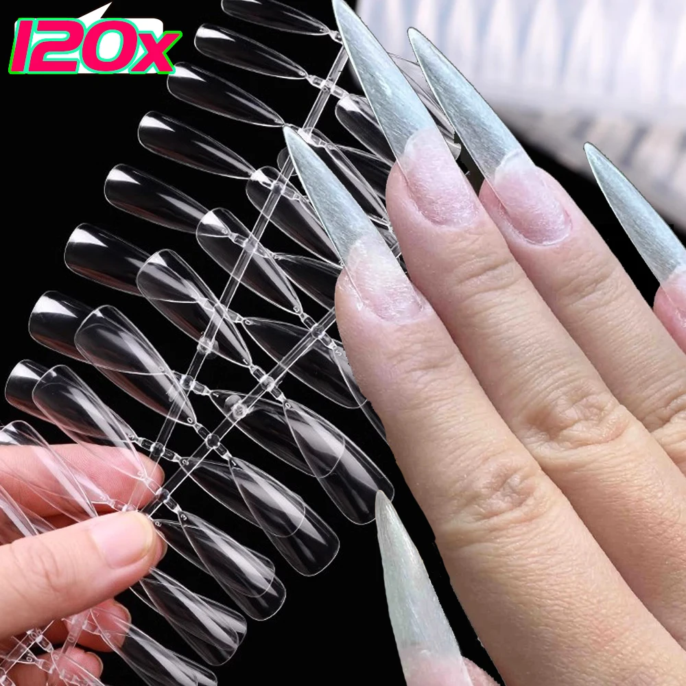 24-120PCS Clear Coffin Nails Tips Extra lange curve Half Cover Coffin Nail Tips Acrylnagels Professionele acryl nepnagels