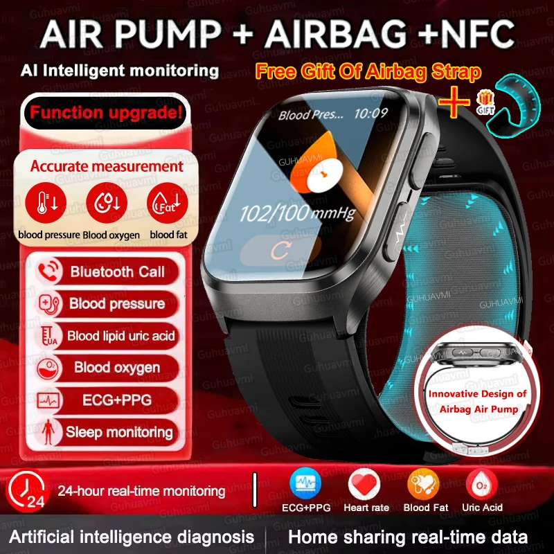 

2025Новые Смарт-часы с диагностикой AI, кровяное давление, мужские NFC-воздушные насосы, подушка безопасности, ЭКГ, сердечный ритм, мочевая кислота, умные часы для здоровья, женские для iOS