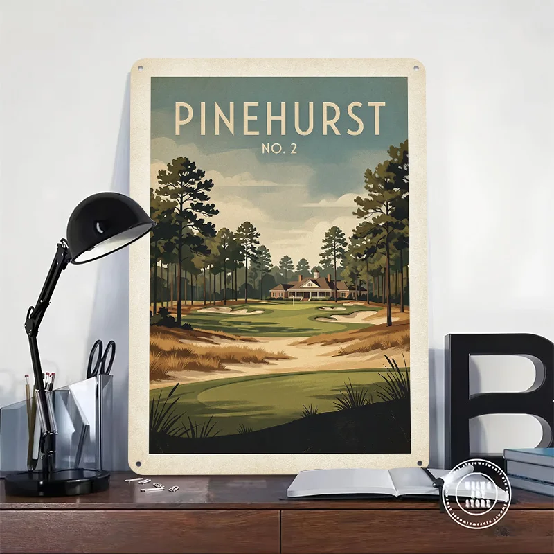 Pinehurst No. 2 Golf Course Vintage 3D Texture Metal Poster Customized Wall Art Tin Sign Gift for Mancave Decoration Room Decor