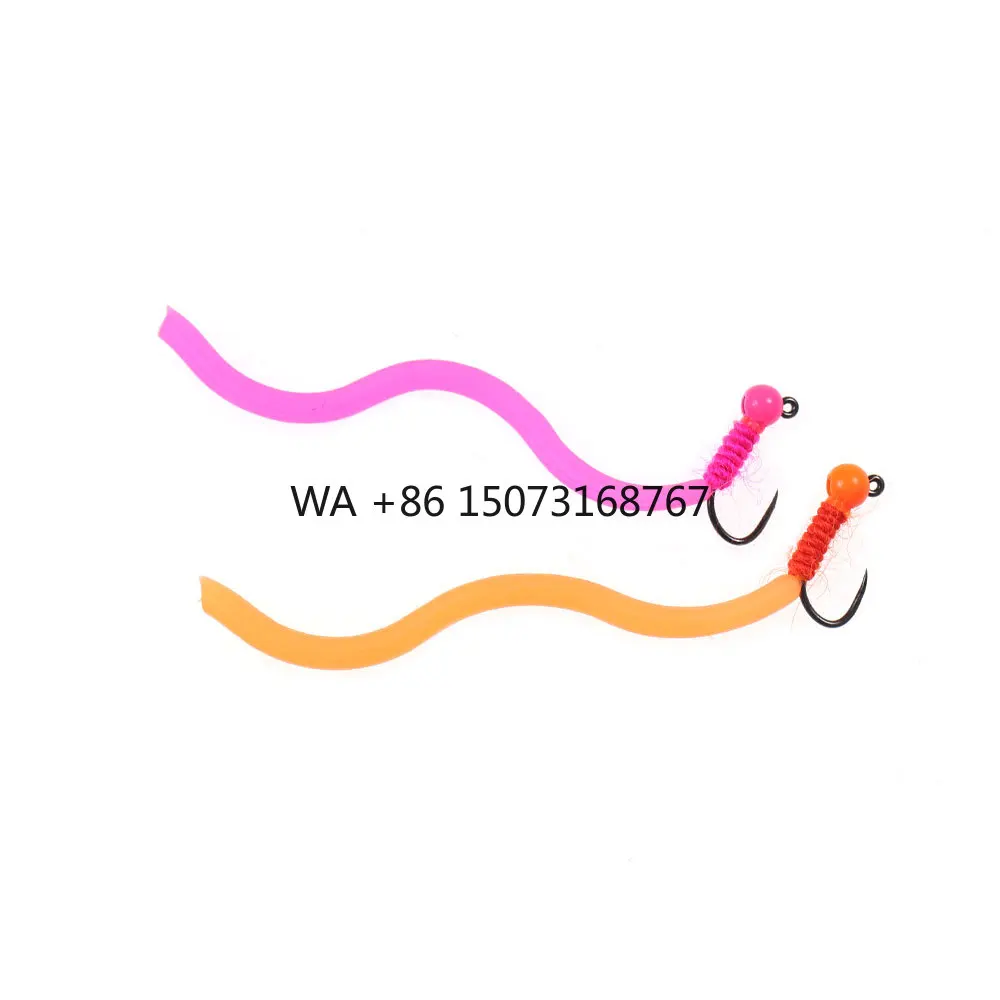 

Tungsten Bead Head Squirmy Worm Fly Barbless Hook Fast Sinking San Juan Worm Fly Wet Fly for Trout Fishing Lures Baits