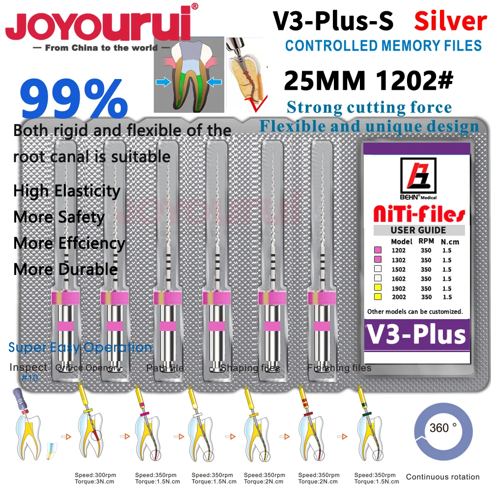 6Pcs/Set Dental 02 04 06 08Taper Root Canal Treatment Rotary Heat Activated Golden/Silver Files Dentist Tools Endodontic Files