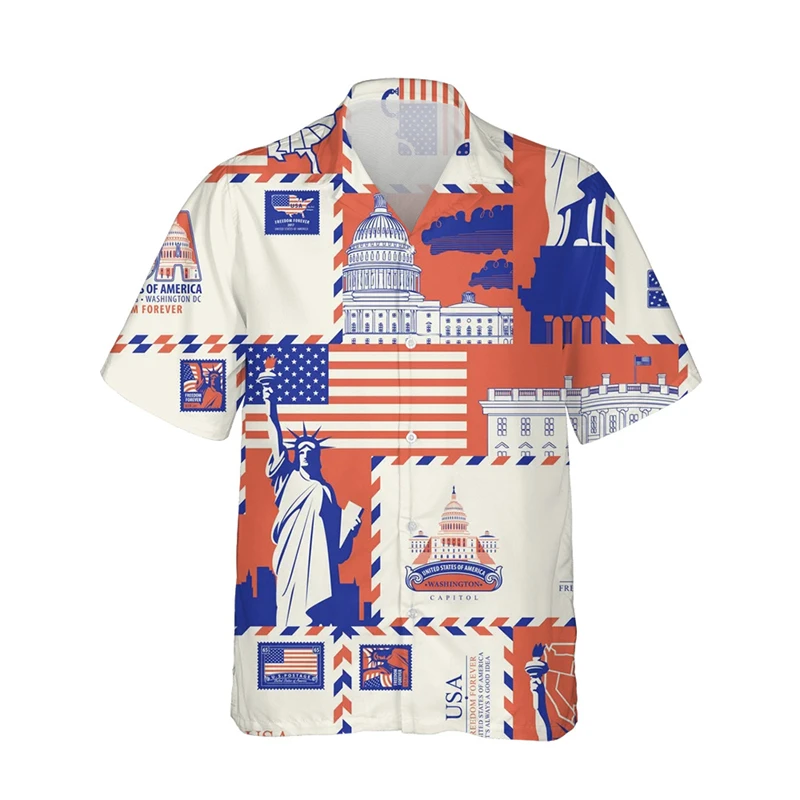 Amerika Flagge Grafik hemden für Männer Kleidung 3d gedruckt Hawaii Strand hemden Kurzarm y2k Tops Vintage Kleidung Revers Bluse