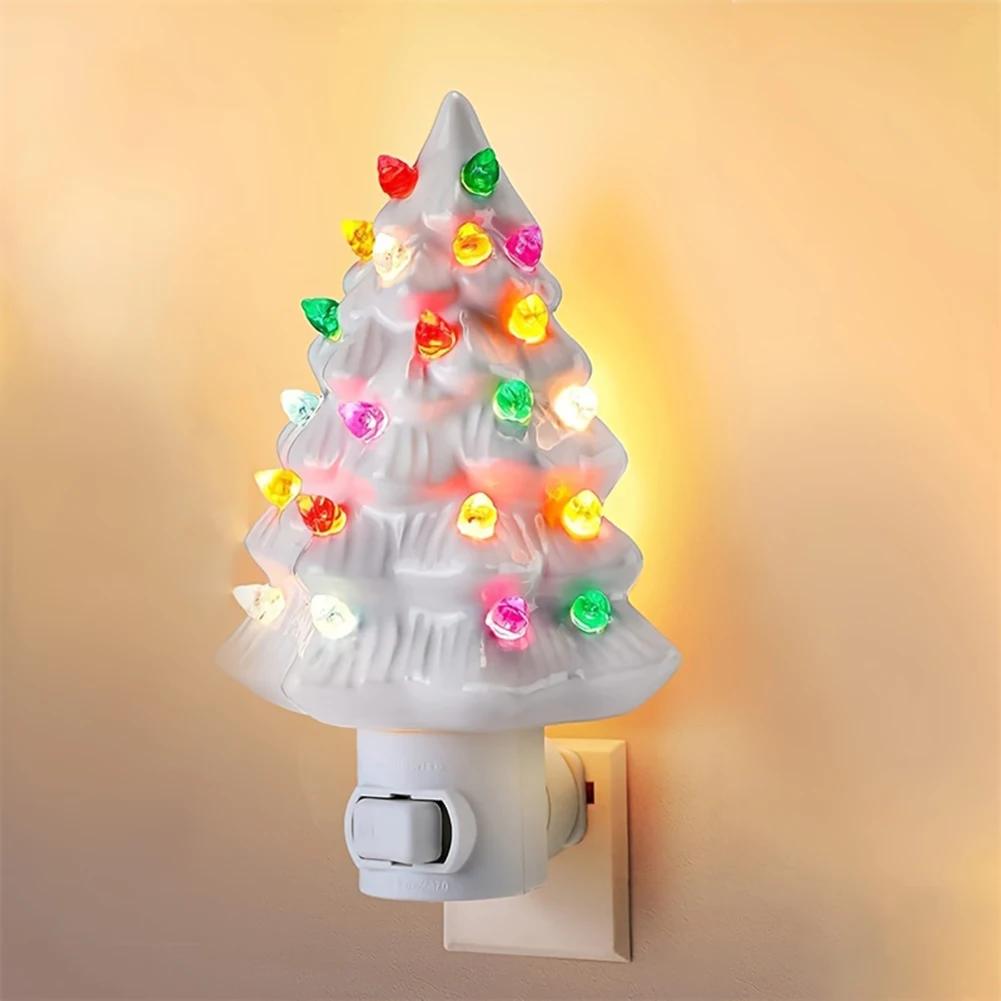 Ceramic Christmas Tree Night Light, Vintage Green Christmas Tree Wall Plug in Nightlight, Hand Painted for Holiday Decor 2024