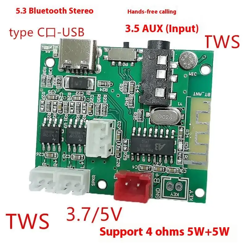 5.2 Bluetooth Multifunction Amplifier Board DIY 5V 5W+5WTWS Wireless Speaker Module 3.5AUX PCBA