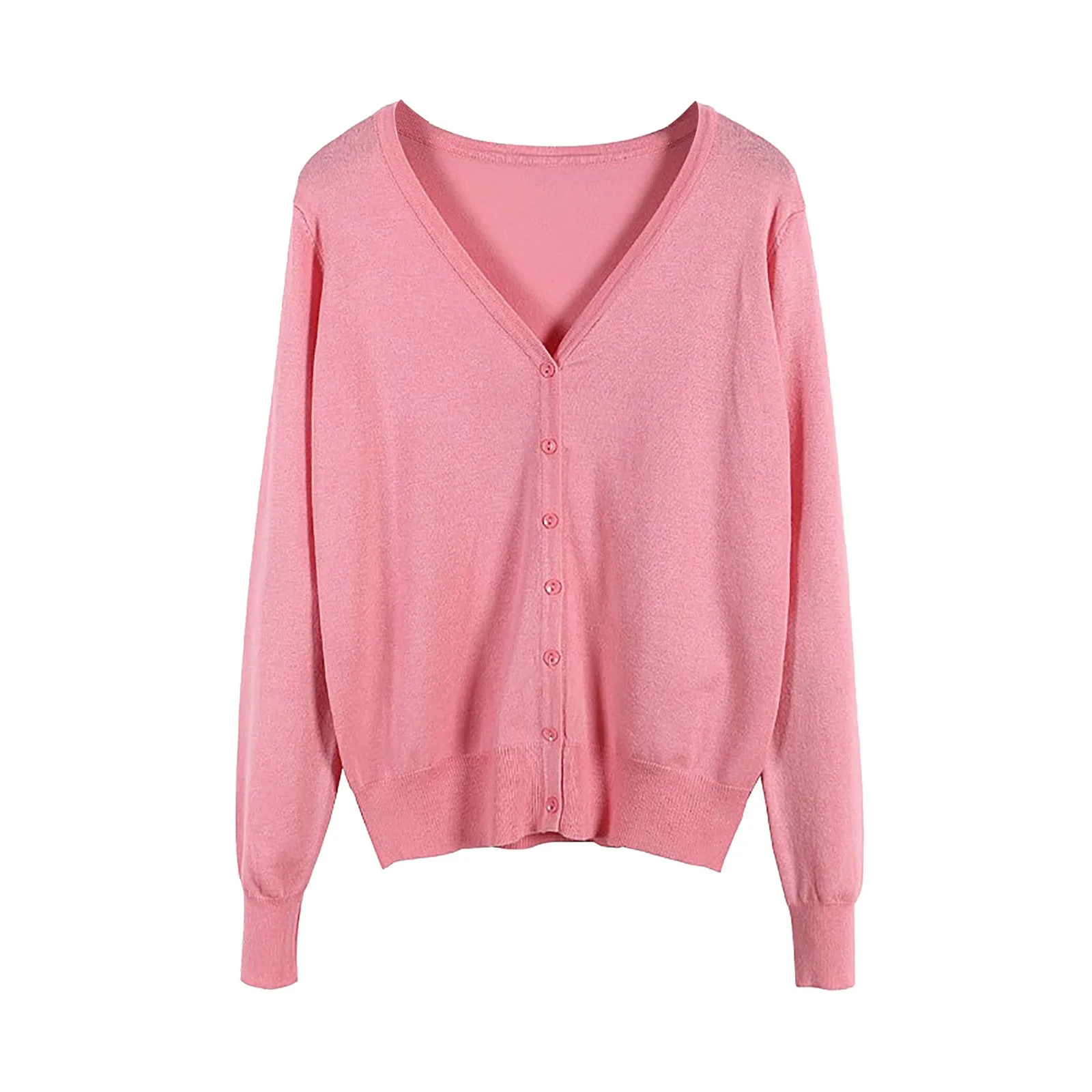 

Women Spring And Autumn Knitted Cardigan Long Sleeve V Neck Slim Solid Color Cardigan Women'S Sweaters Simple Shirts Tops