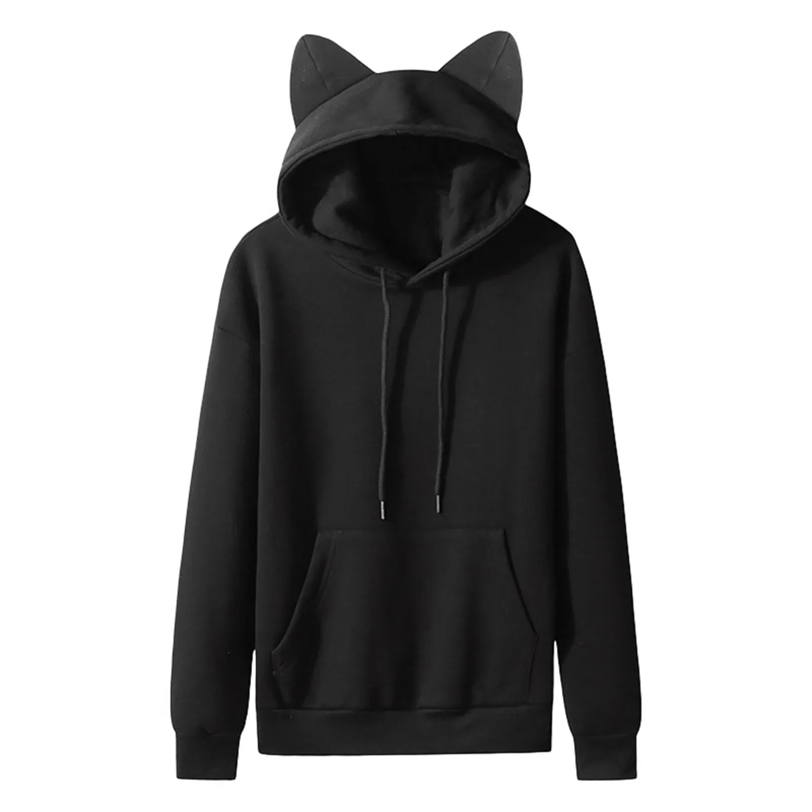 

Cat Ears Hoodie Women Black Kawaii Long Sleeve Autumn Winter Hooded Sweatshirt Gothic Streetwear Loose Casual Hood Pullover Coat