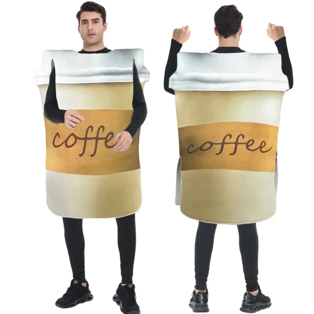 Funny Coffee Cup Costume Adult Fancy Disguise Outfit Funny Food Party Clothes Carnival Purim Performance Show Suit Gifts