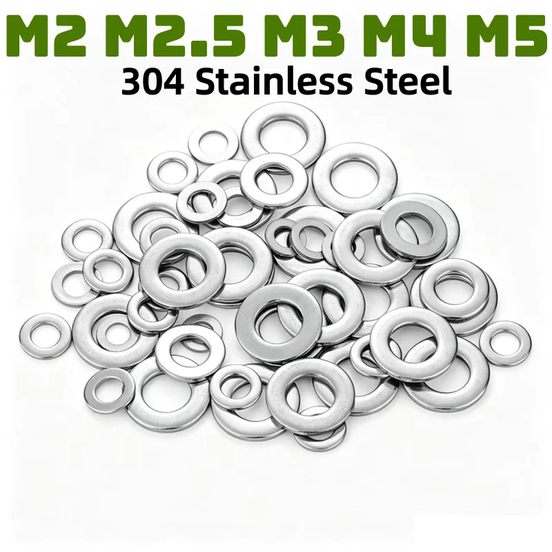 304 Stainless Steel Plain Washers M2 M2.5 M3 M4 M5 Meson Flat Washers for Screws Thickness 0.5/0.8/1/1.5/1.6/2/3mm