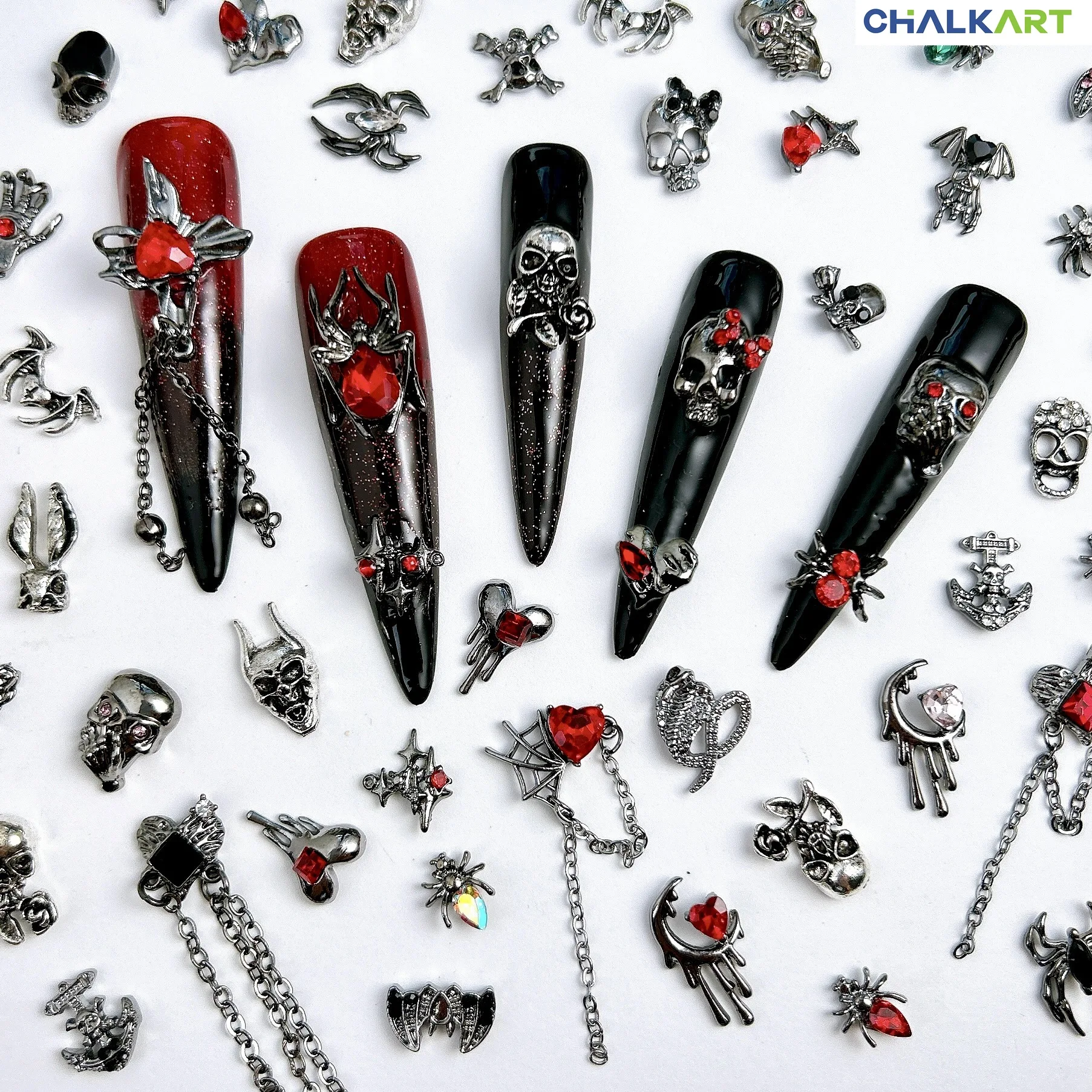 

Halloween Nail Art Charms Wholesale - Gothic Spider Skull Cross Rhinestones Dark Vintage Alloy Mix for DIY Nail Jewelry