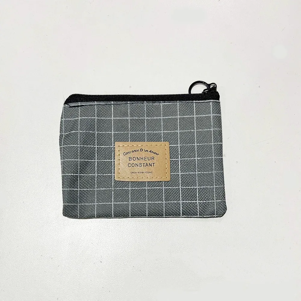 with Key Ring Square Stripe Print Coin Purse Small Zipper Canvas Letter Wallet Case Card Holder Coin Pouch Change Purse Kid
