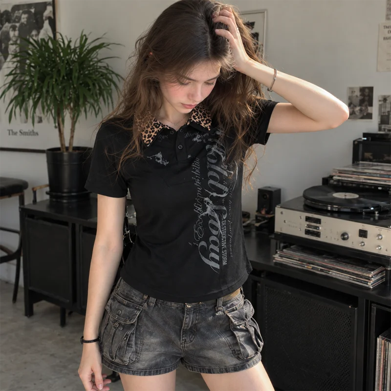 Women Black Polo Shirt Leopard - Wallpaper ulasan dan harga