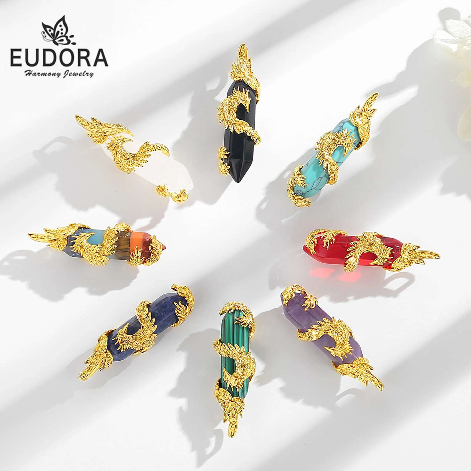 

Eudora Obsidian Phoenix Necklace Amethyst Carnelian Turquoise White crystal Healing Stone Pendant Spiritual Jewelry Gift for Men