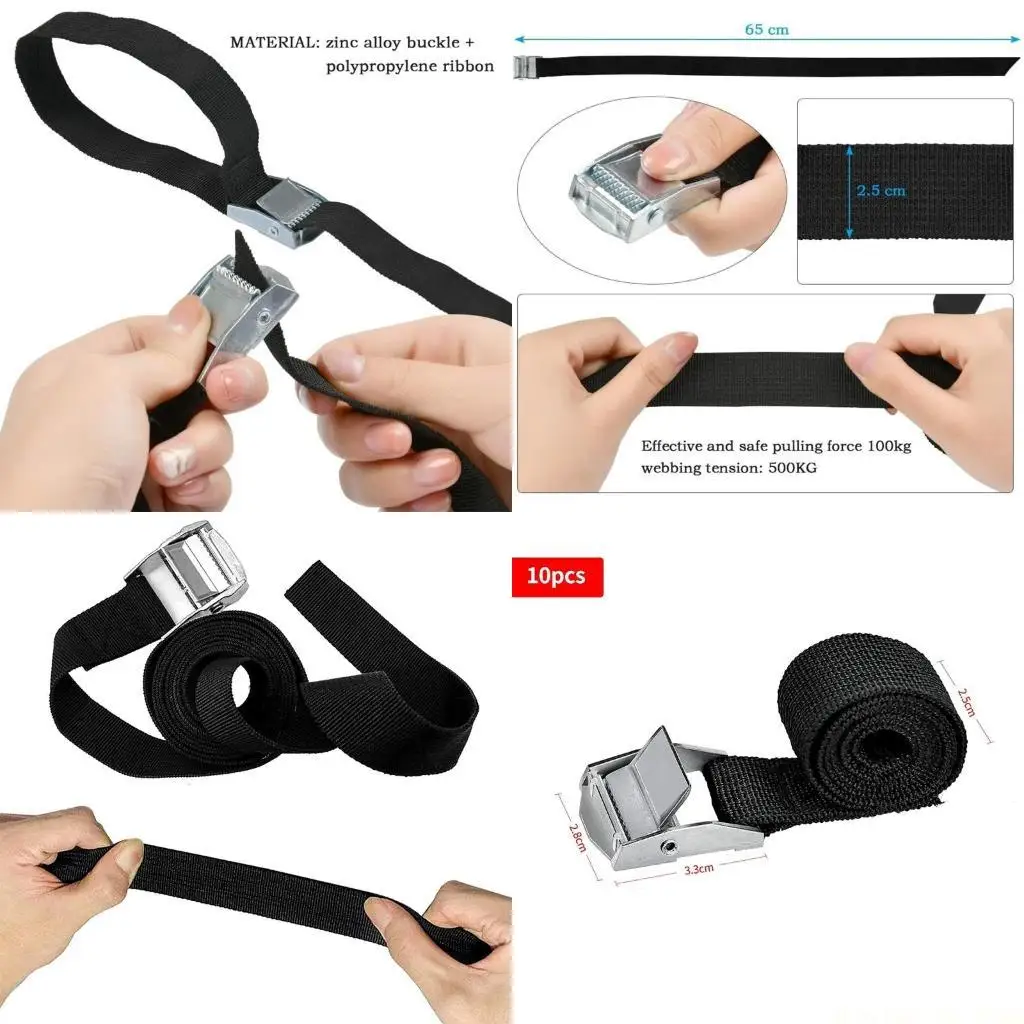 

J0MA 10 шт. черные крепежные ремни с пряжками из цинкового сплава (63,5 для см x 2,5 для