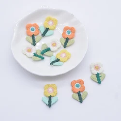 20Pcs 15*24mm Kawaii Embroidered Knitting Flower for DIY Hat Clothes Wedding Sewing Patches Headwear Clips Decor Accessories